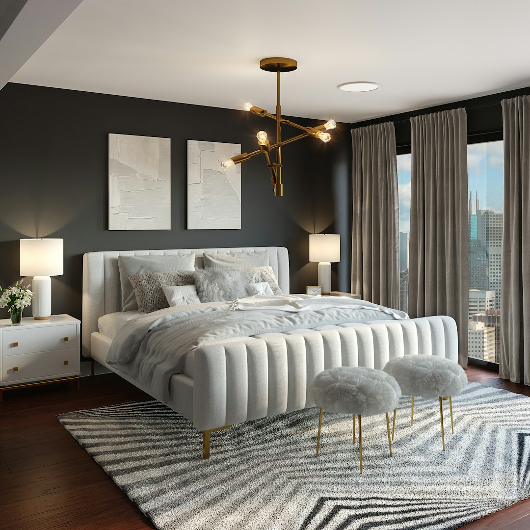Layered lighting in contemporary interior space